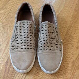 Tan Slip-On Sneakers with Perforated Design